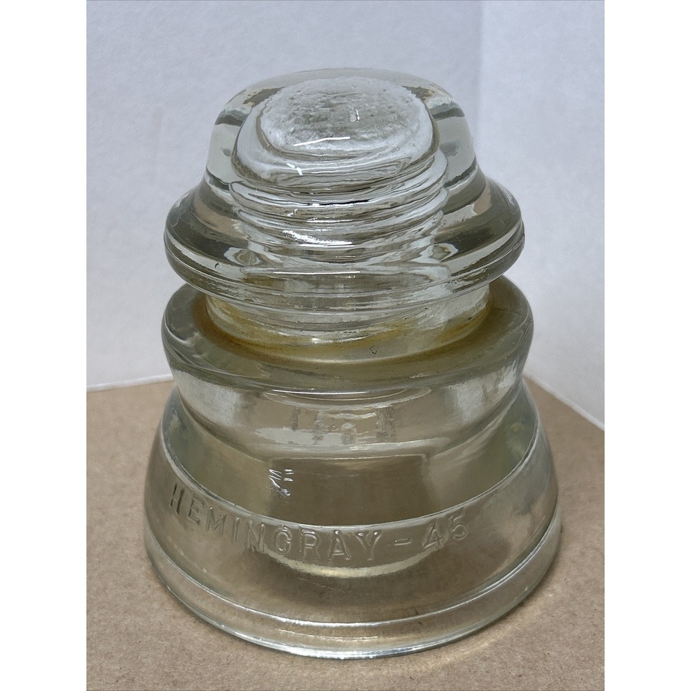 Vintage Hemingray No. 45 Slightly Off Clear Glass Insulator Made in USA 12-39